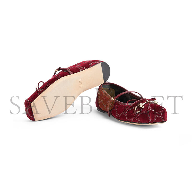 GUCCI WOMEN'S GG CRYSTAL HORSEBIT BALLET FLAT 853100